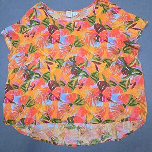 C&C California Womens Tropical Print 100% Linen Top US 3X